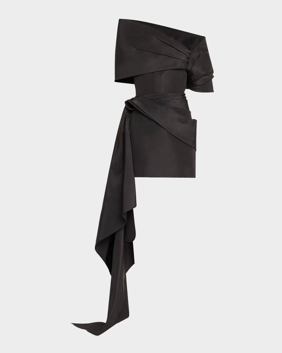 Draped Mini Cocktail Dress With Draped Stole